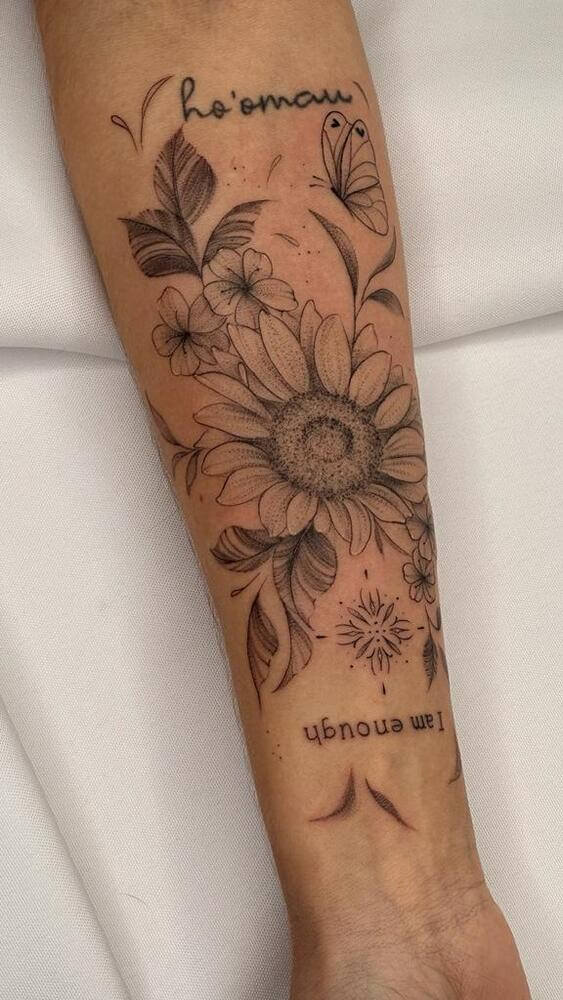 tatuagem floral girassol