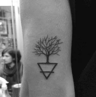 Tatuagem símbolo alquímico de terra com árvore encima