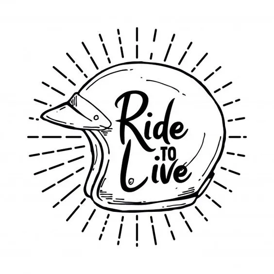 Desenho de um capacete escrito "Ride to live"