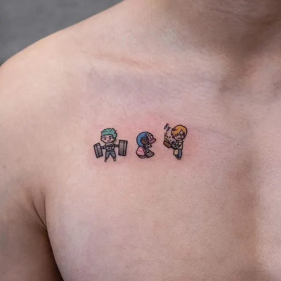 Tatuagens minimalistas de One Piece: Zoro, Chopper e Sanji